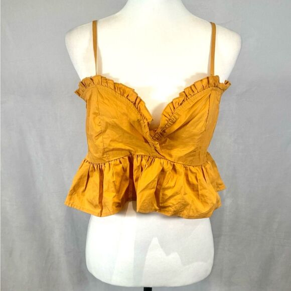 Mustard yellow 100% cotton ruffle bodice peplum crop top size large - Picture 5 of 9